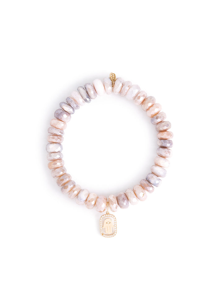 pave and gold hamsa open icon charm beaded bracelet