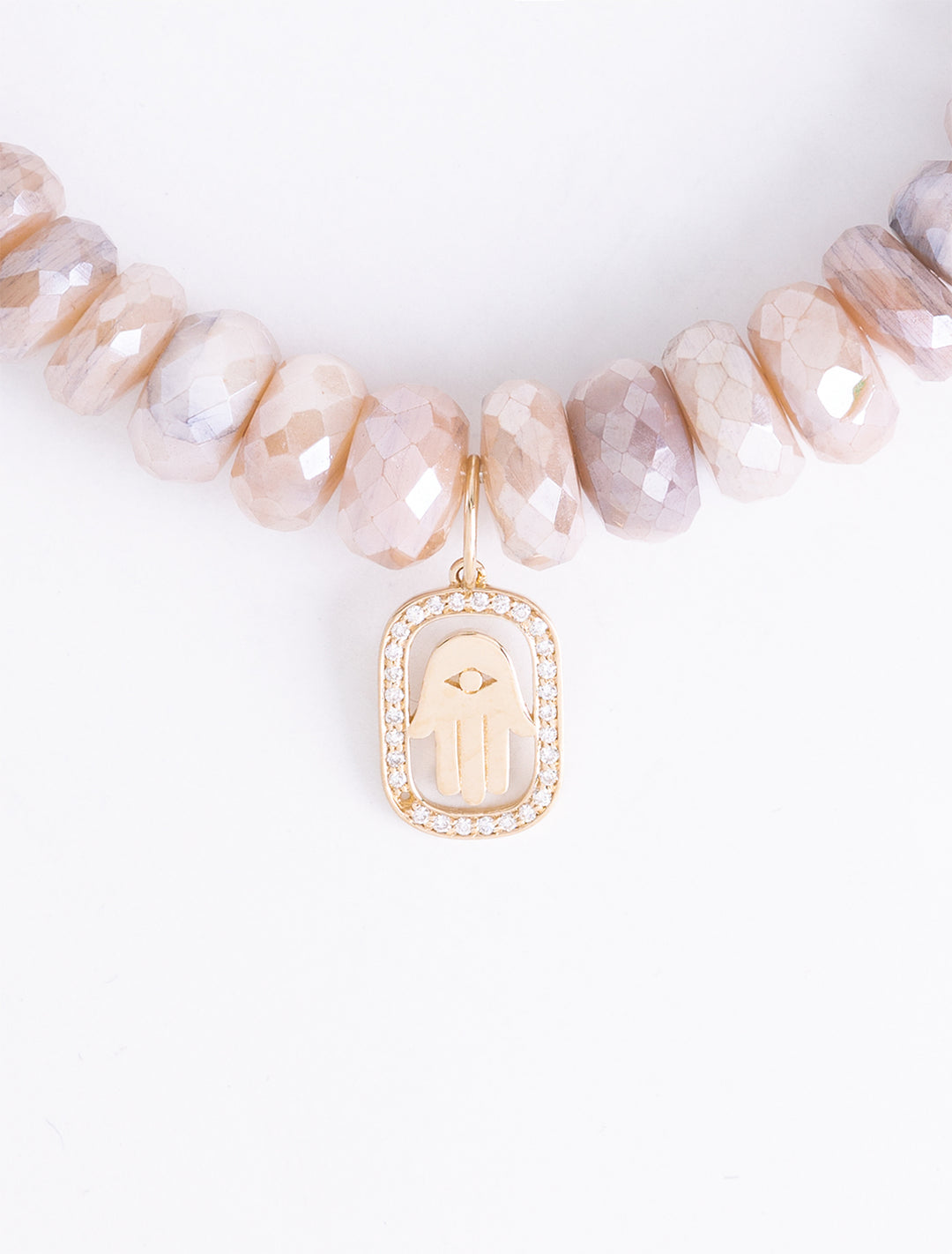 pave and gold hamsa open icon charm beaded bracelet