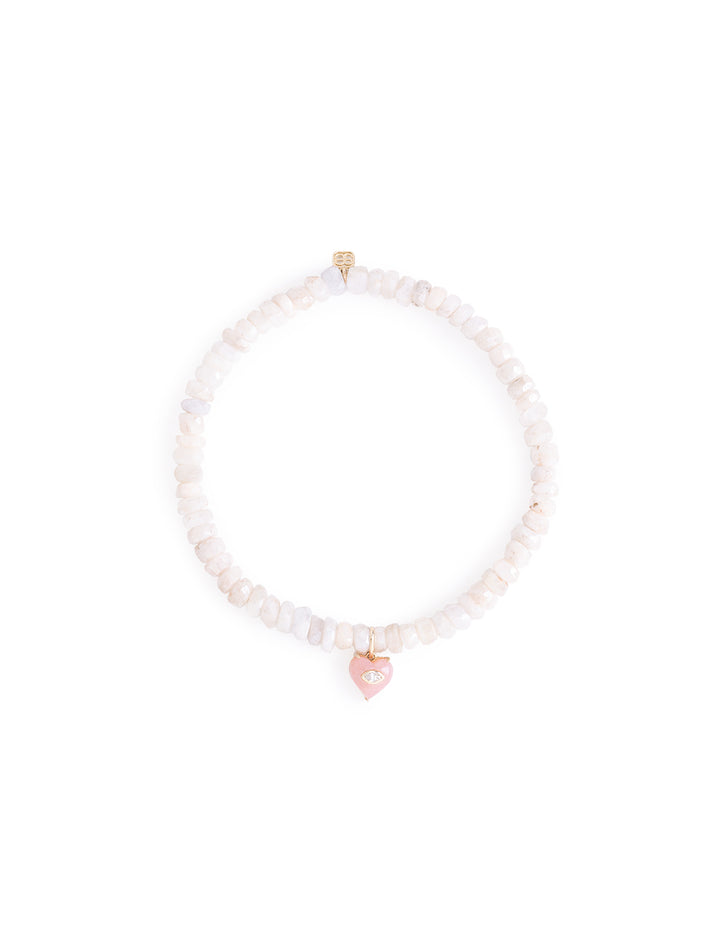 small carved stone marquise bezel heart charm on ethiopian opal beaded bracelet