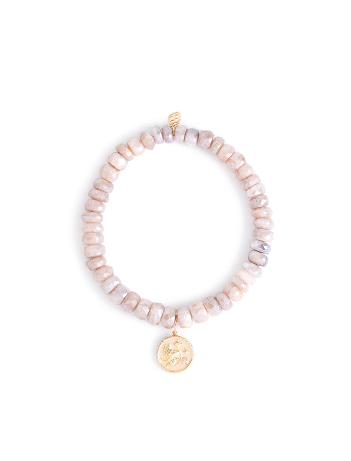 shooting cherub coin charm beaded bracelet