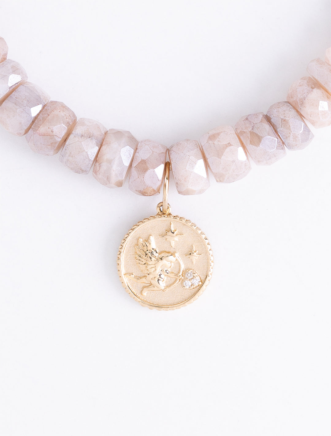 shooting cherub coin charm beaded bracelet