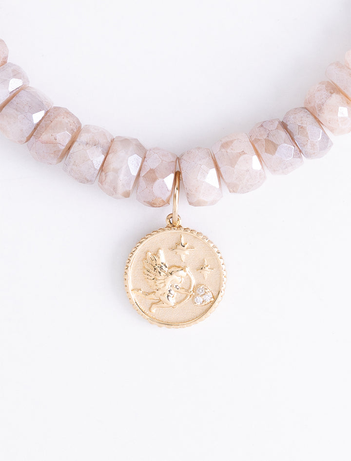 shooting cherub coin charm beaded bracelet