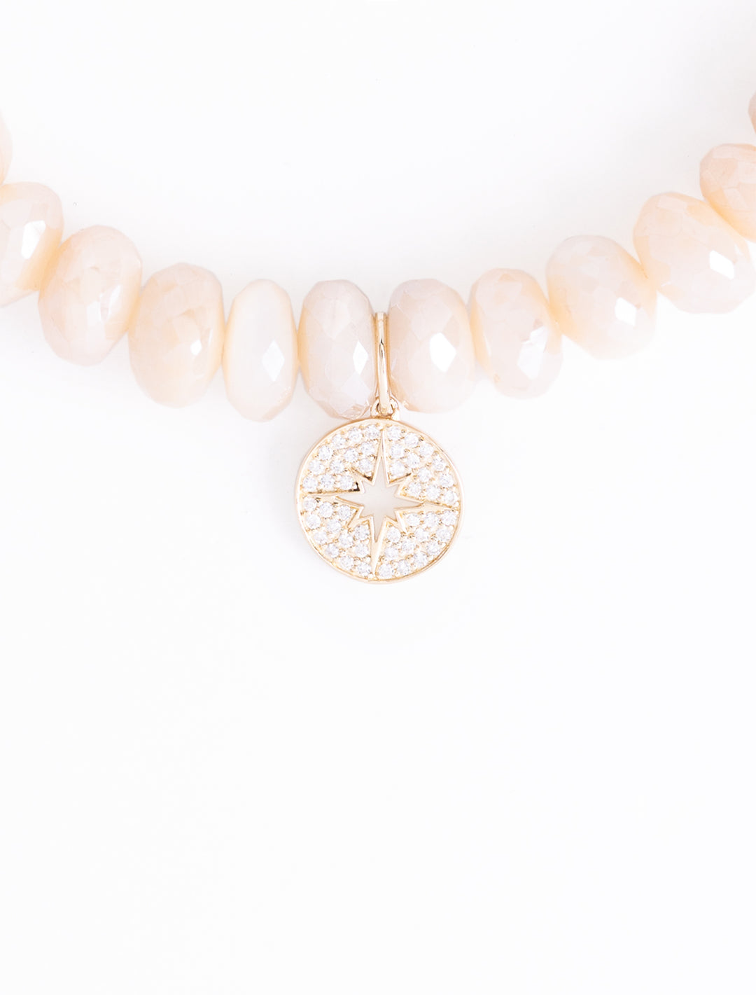 mini diamond starburst medallion on moonstone beaded bracelet