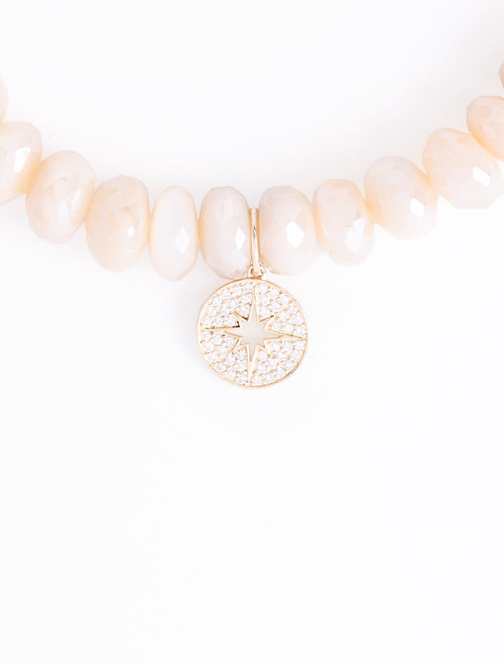 mini diamond starburst medallion on moonstone beaded bracelet