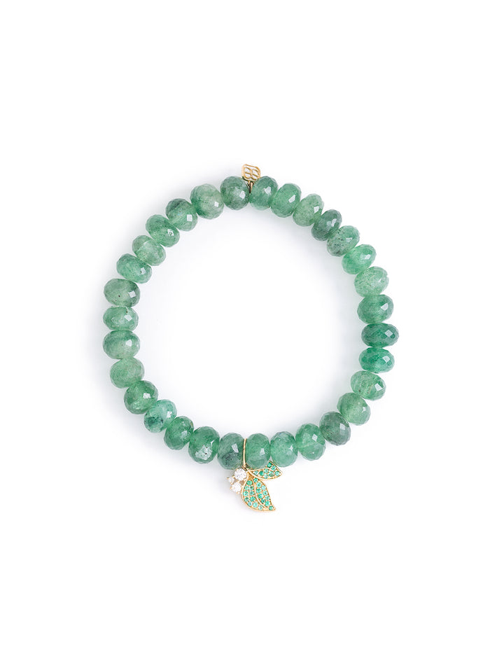 cocktail leaves charm on green onyx beaded bracelet
