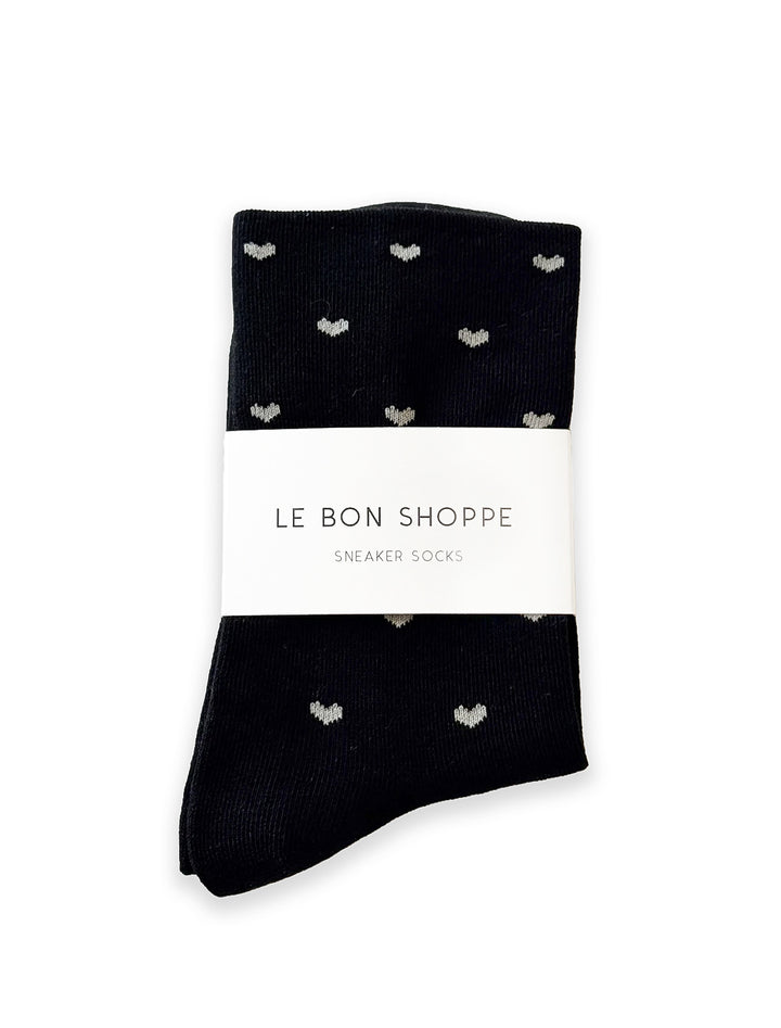 sneaker socks in black and cream hearts