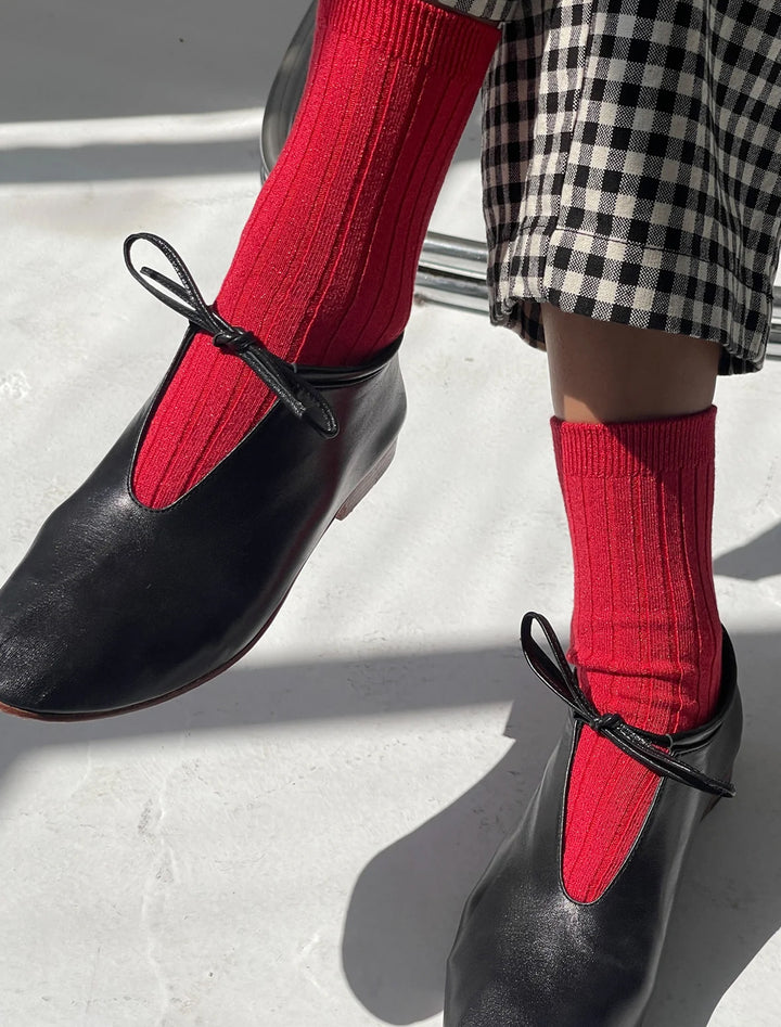 her socks in ruby glitter