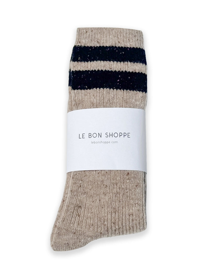 snow varsity socks in beige and black