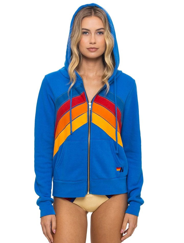 mountain stitch chevron 4 zip hoodie in adventure blue