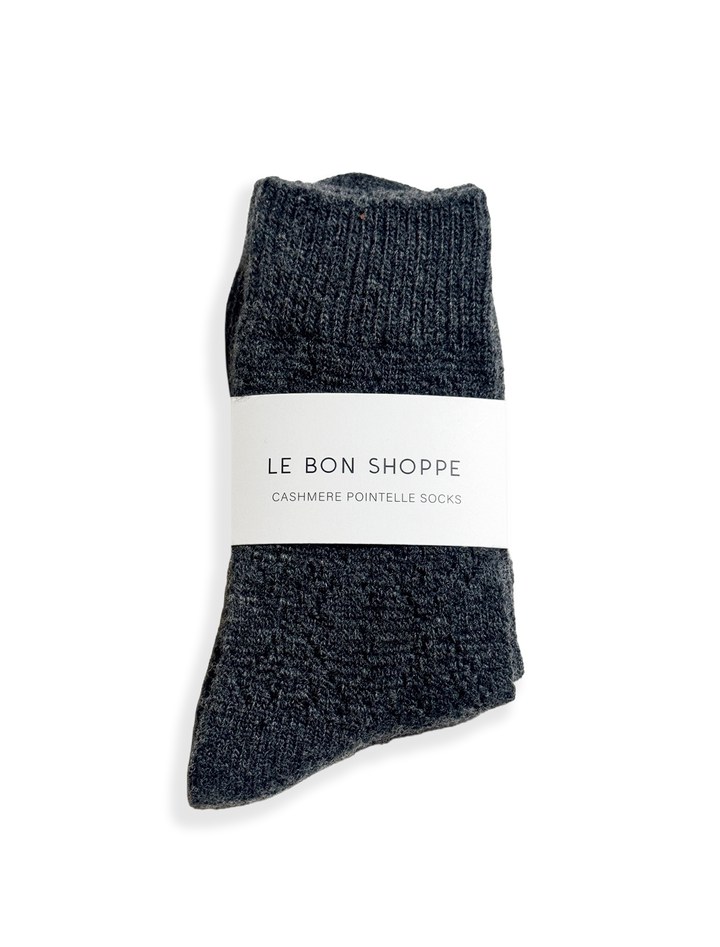 cashmere pointelle socks in charcoal