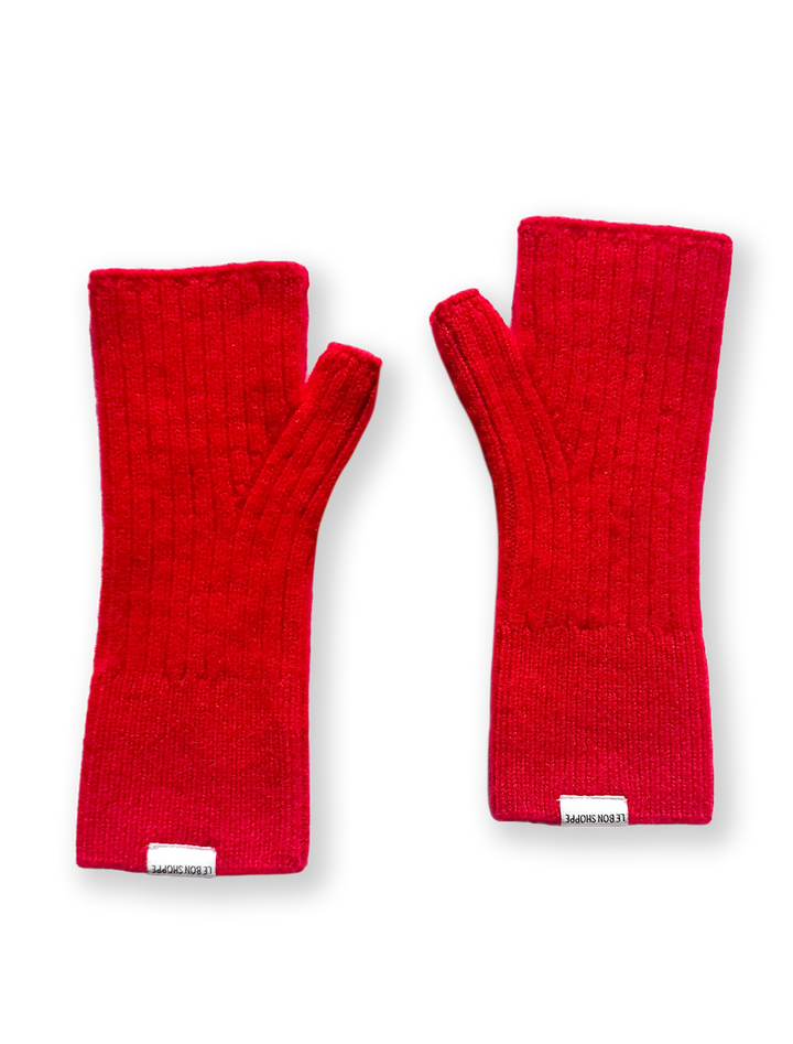 cashmere wrist warmers in cherry red