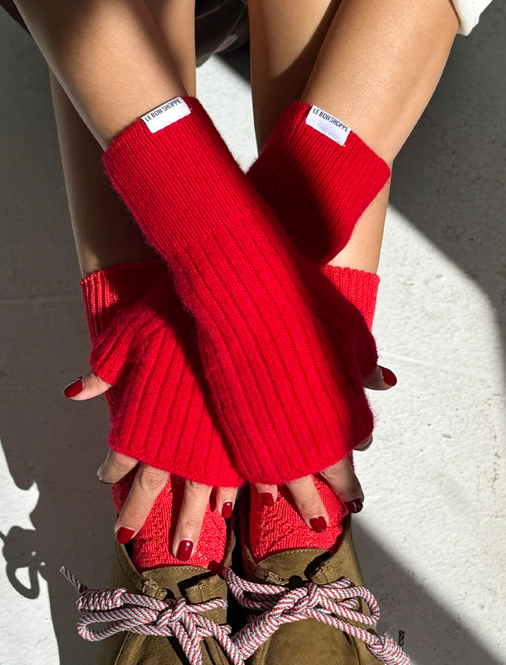 cashmere wrist warmers in cherry red