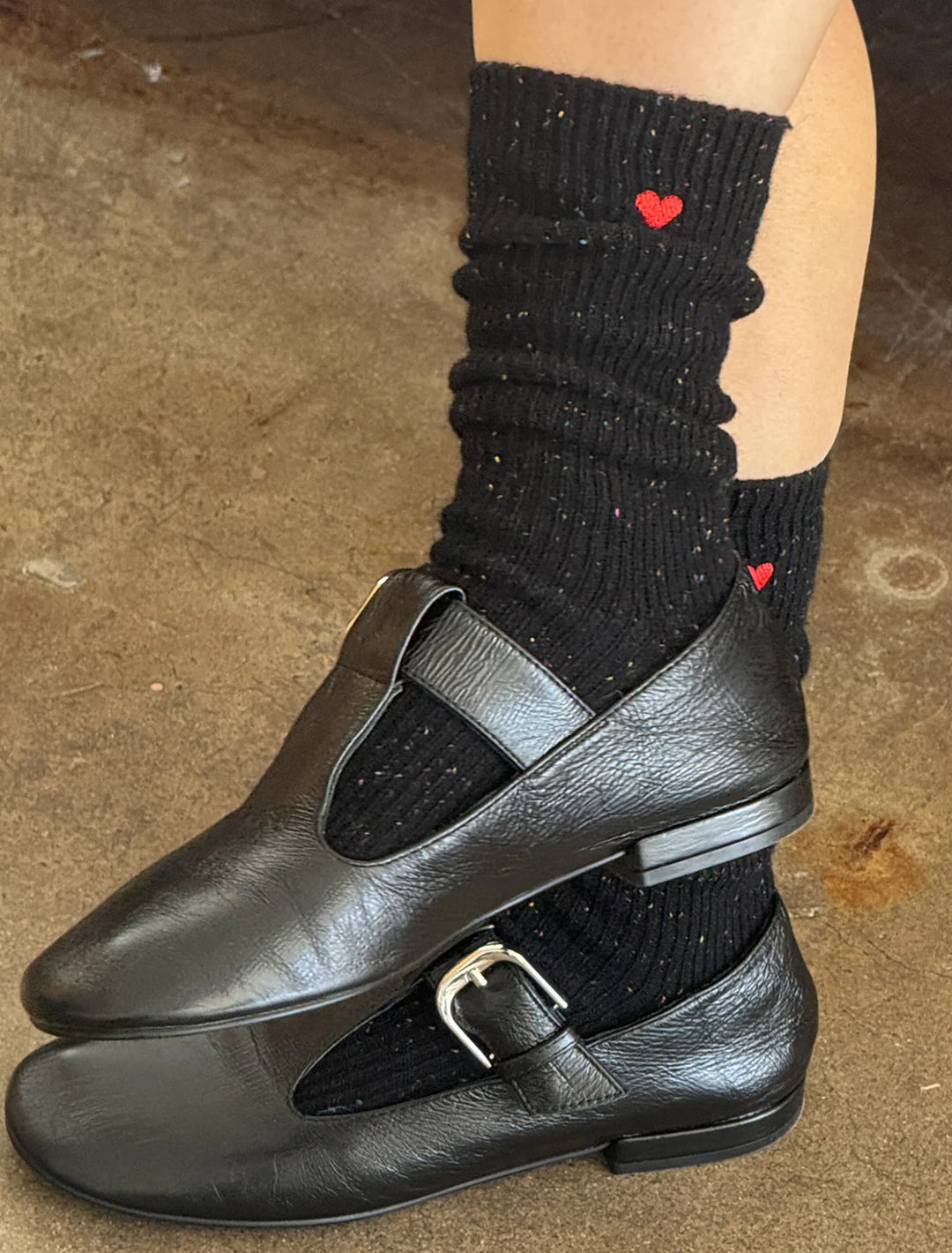 snow socks in black with embroidered heart