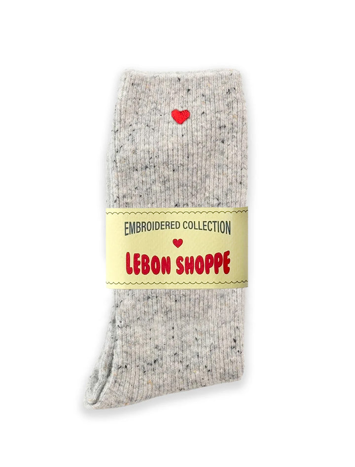 snow socks in cookies and cream with embroidered heart