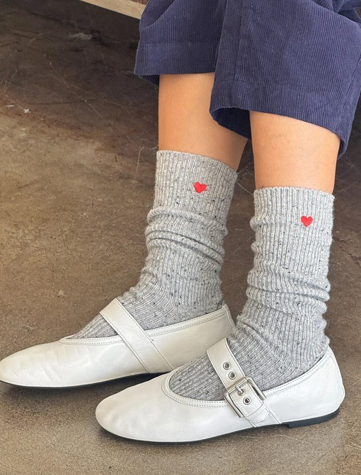snow socks in cookies and cream with embroidered heart