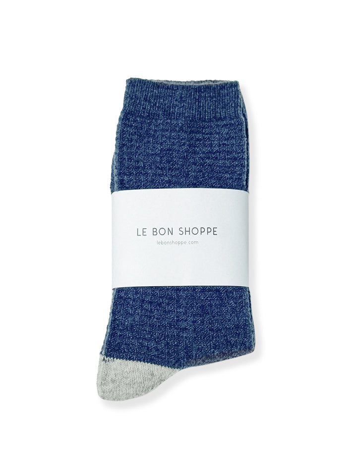wool waffled socks in denim and stone