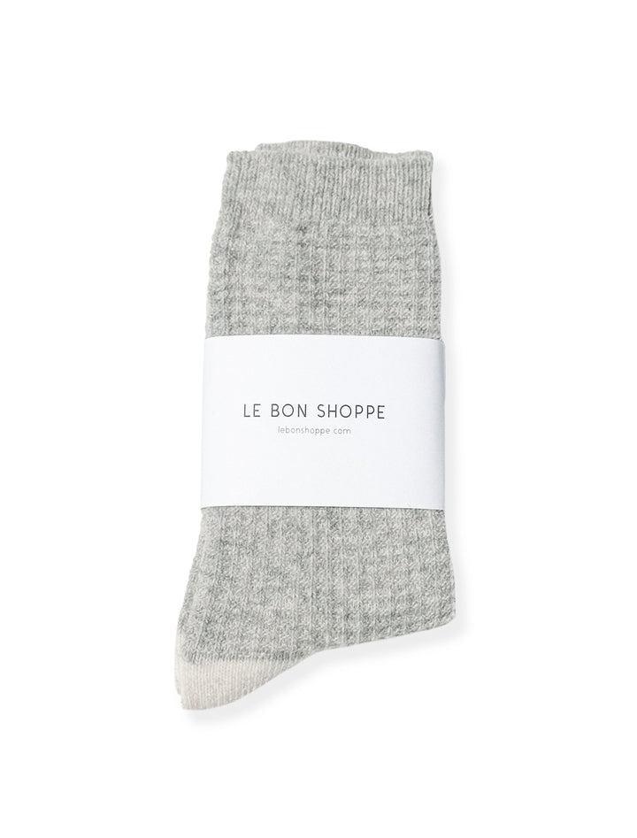 wool waffled socks in stone and cream