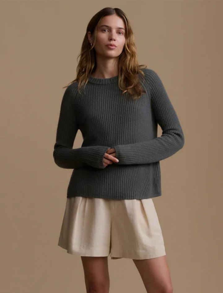 cashmere fishermans sweater in pewter green
