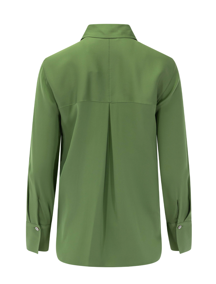 stretch-silk button-front blouse in clover