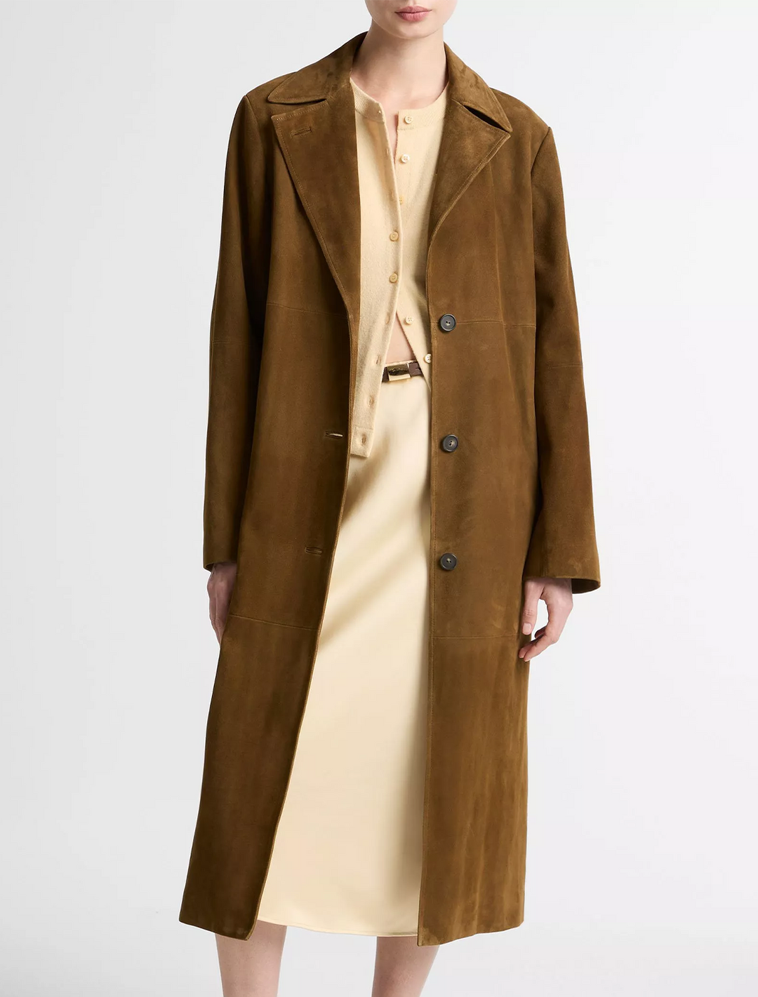 suede leather coat in wood moss