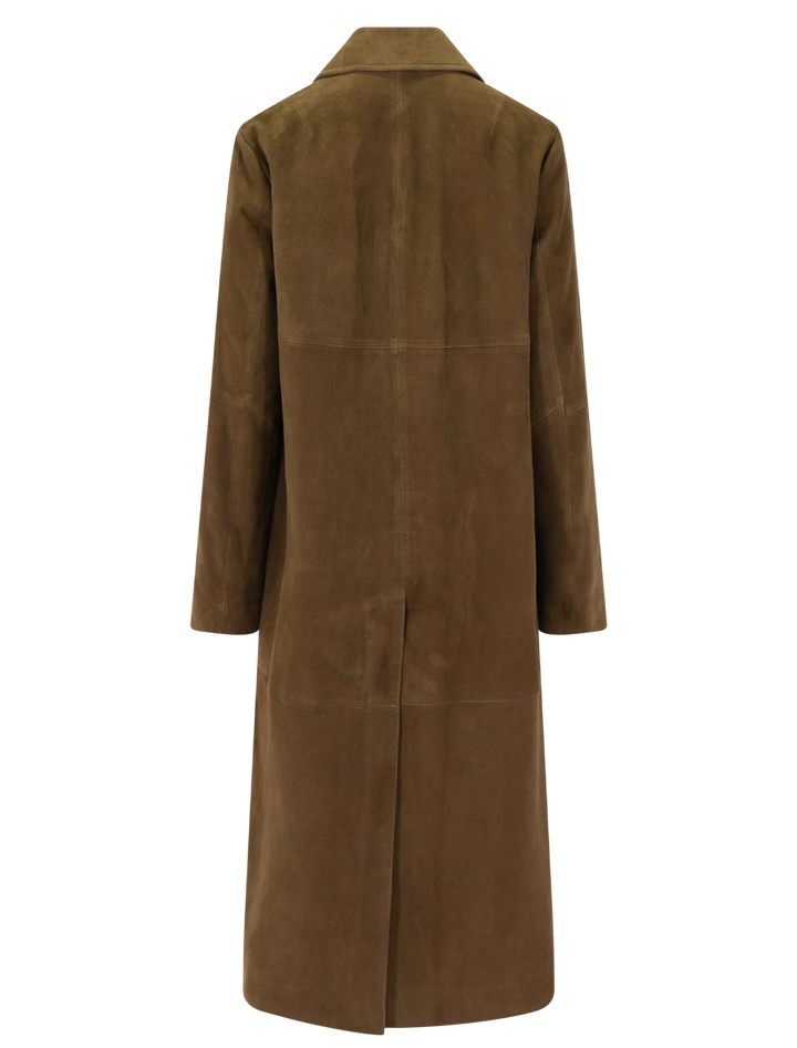 suede leather coat in wood moss