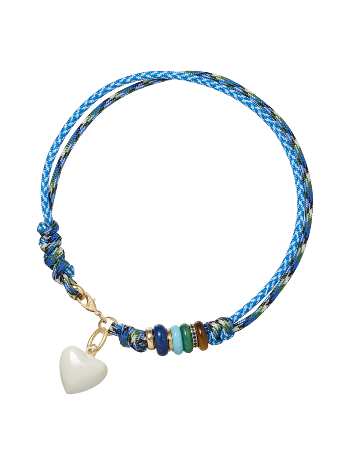super size happy cord necklace in blue multi and creme