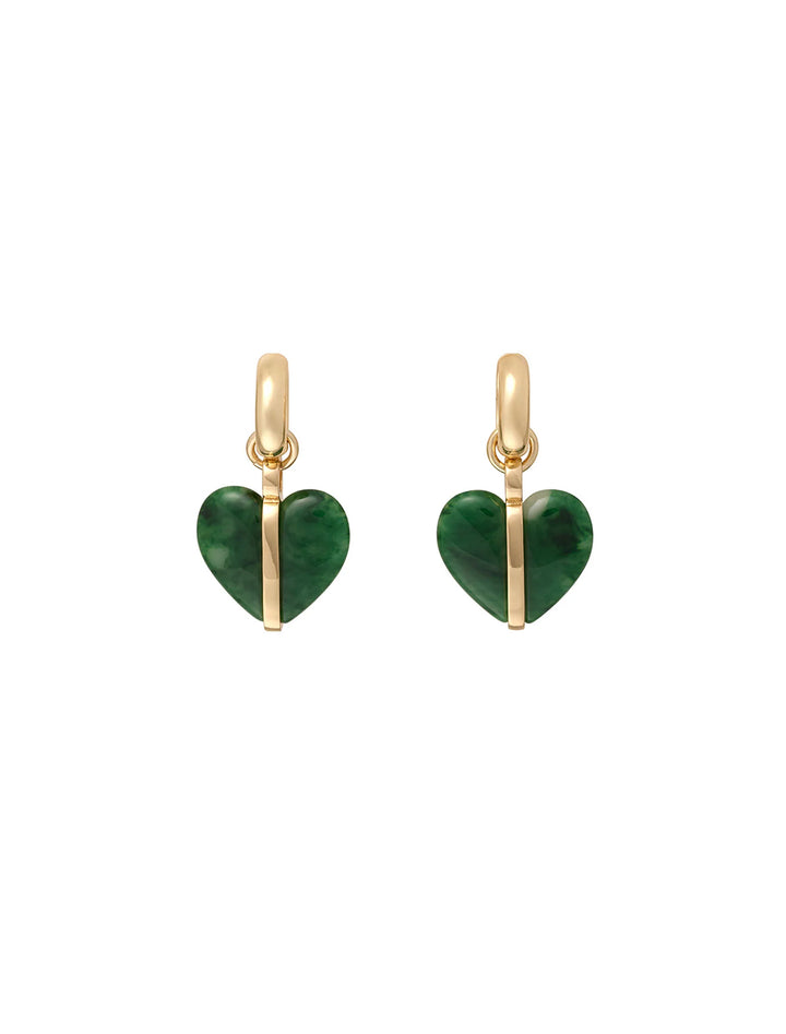 the stone mini heart earrings in moss agate