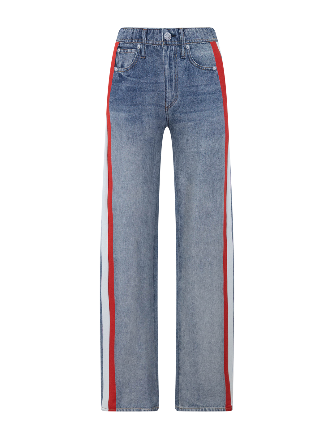 front view of miramar terry track pant in red and white stripe