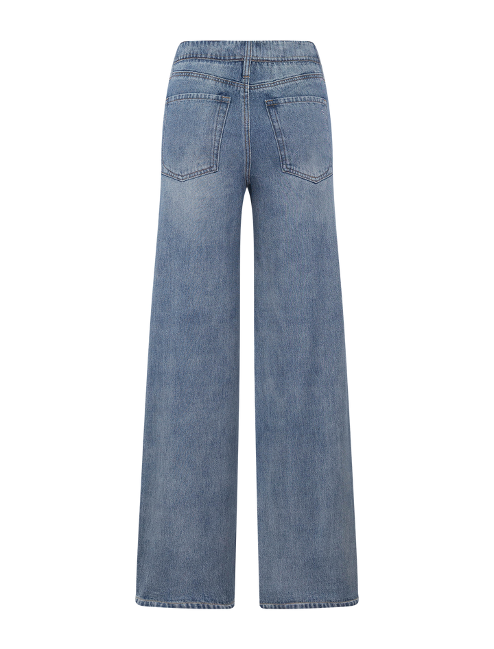 back view of miramar terry track pant in red and white stripe