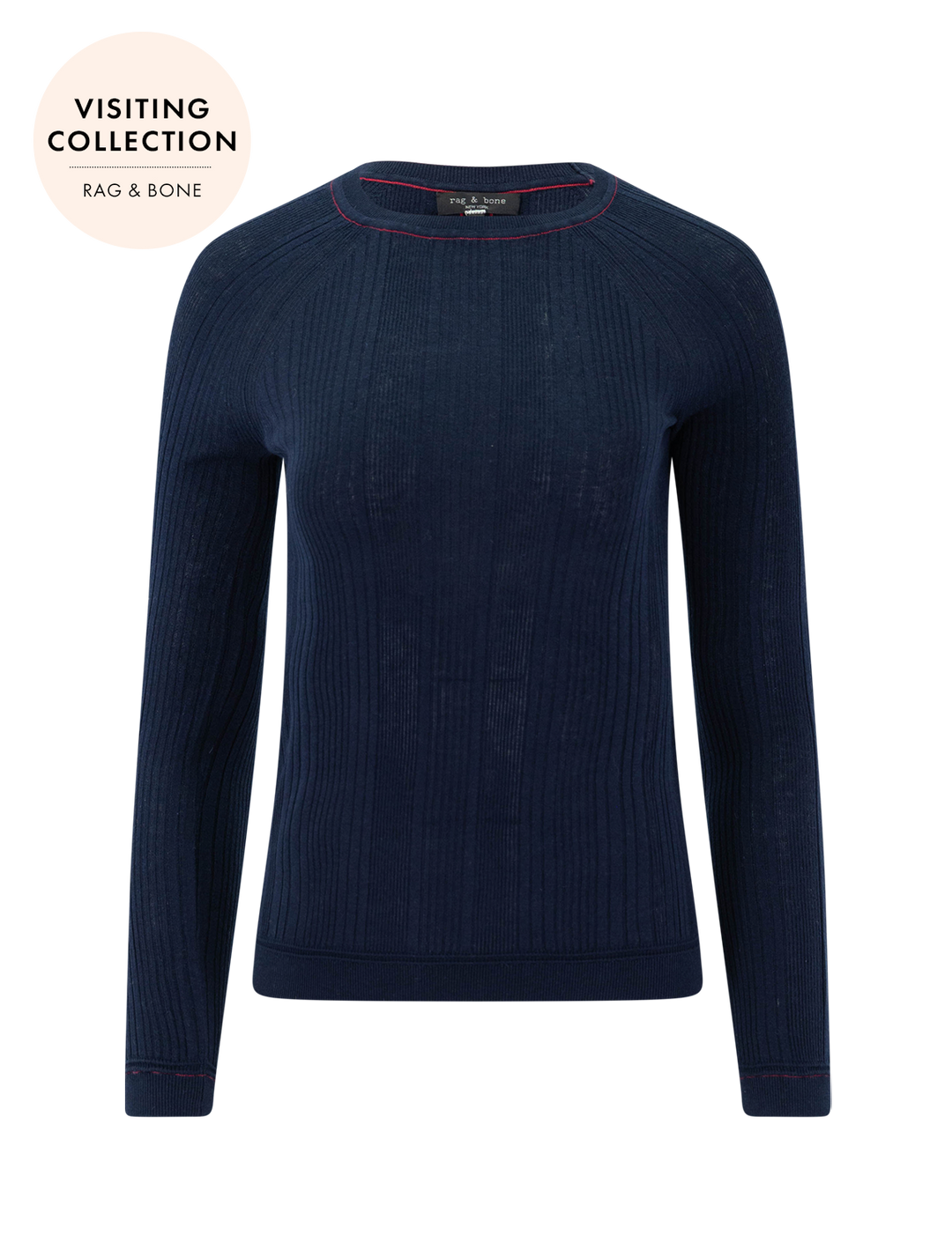 front view of teresa rib long sleeve top in navy