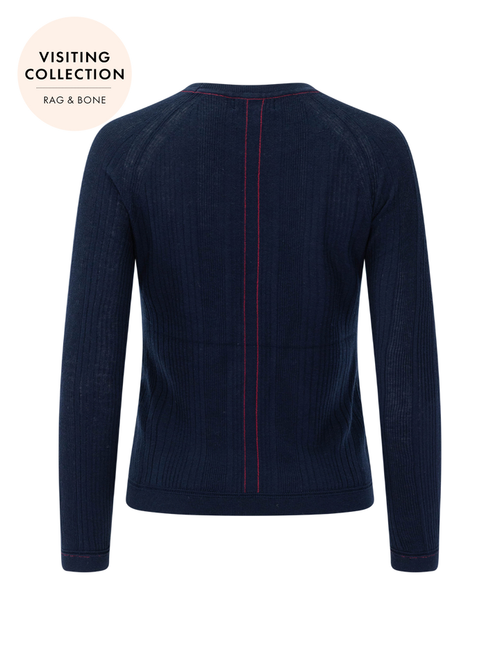 back view of teresa rib long sleeve top in navy