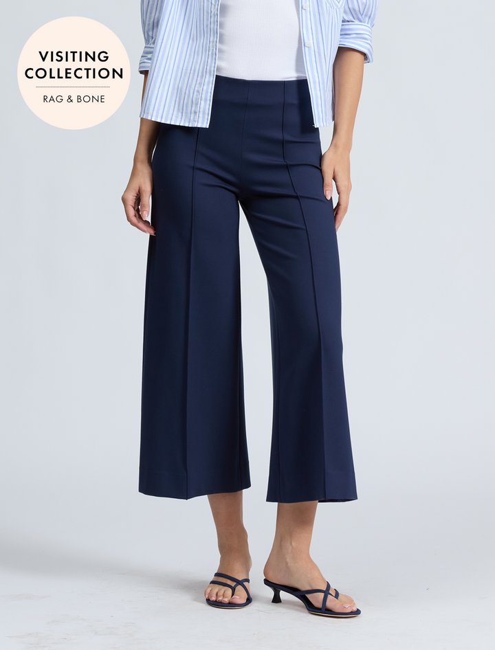 model wearing irina cropped wide leg pant in navy