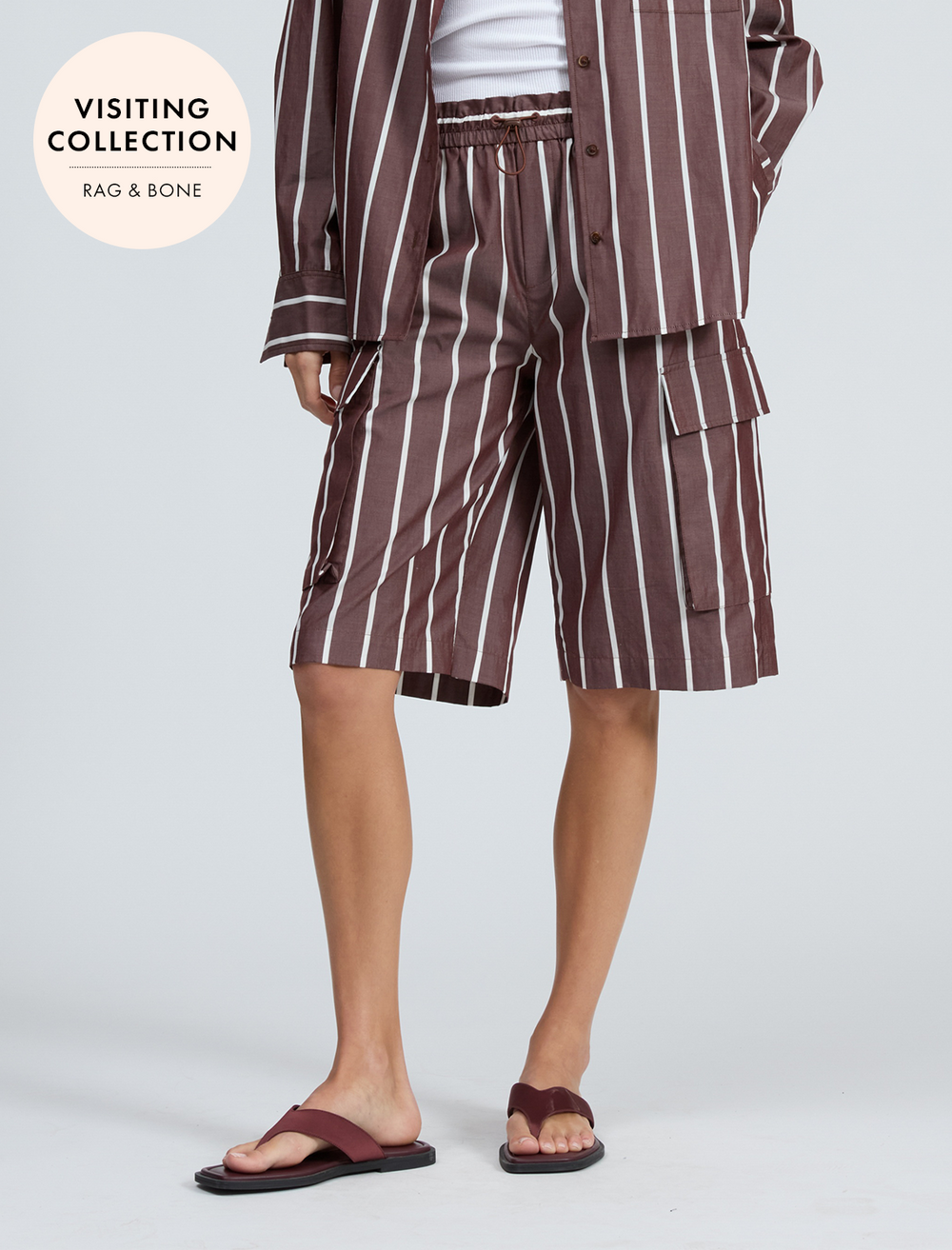 model wearing victoria stripe short