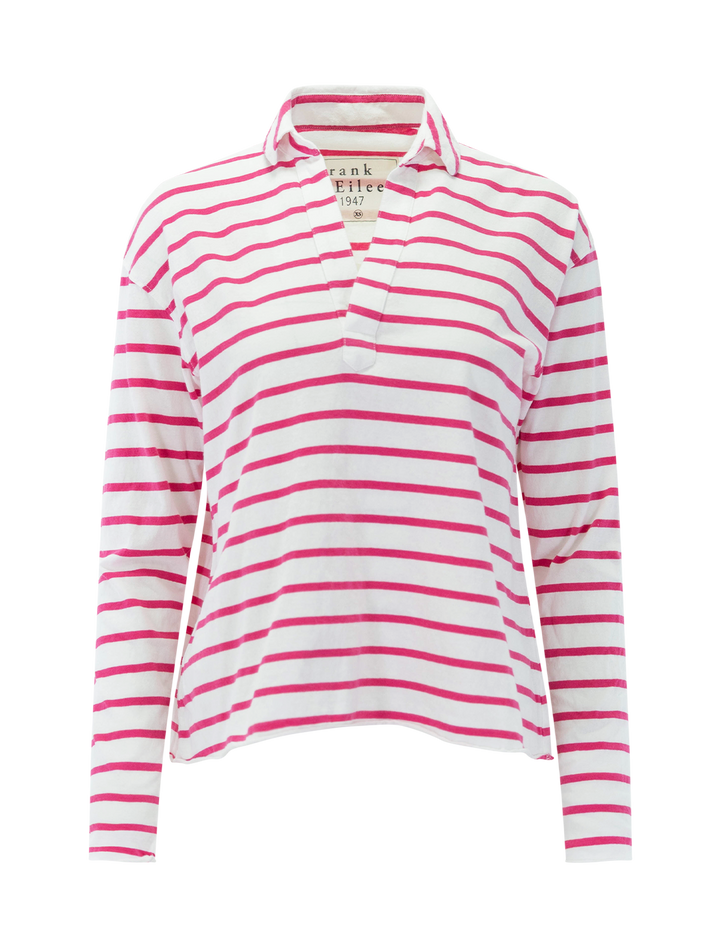 Front view of Frank & Eileen's patrick popover in lotus stripe.