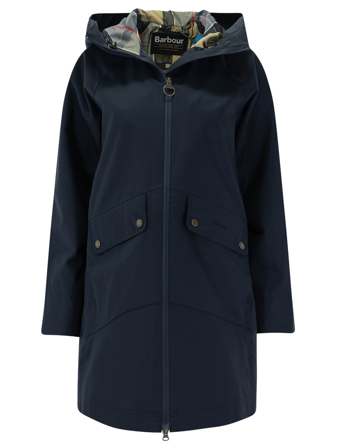 Barbour heron waterproof jacket in navy - front view.