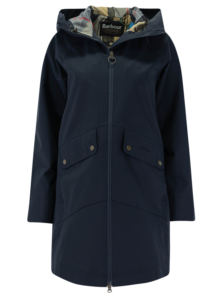 Barbour heron waterproof jacket in navy - front view.