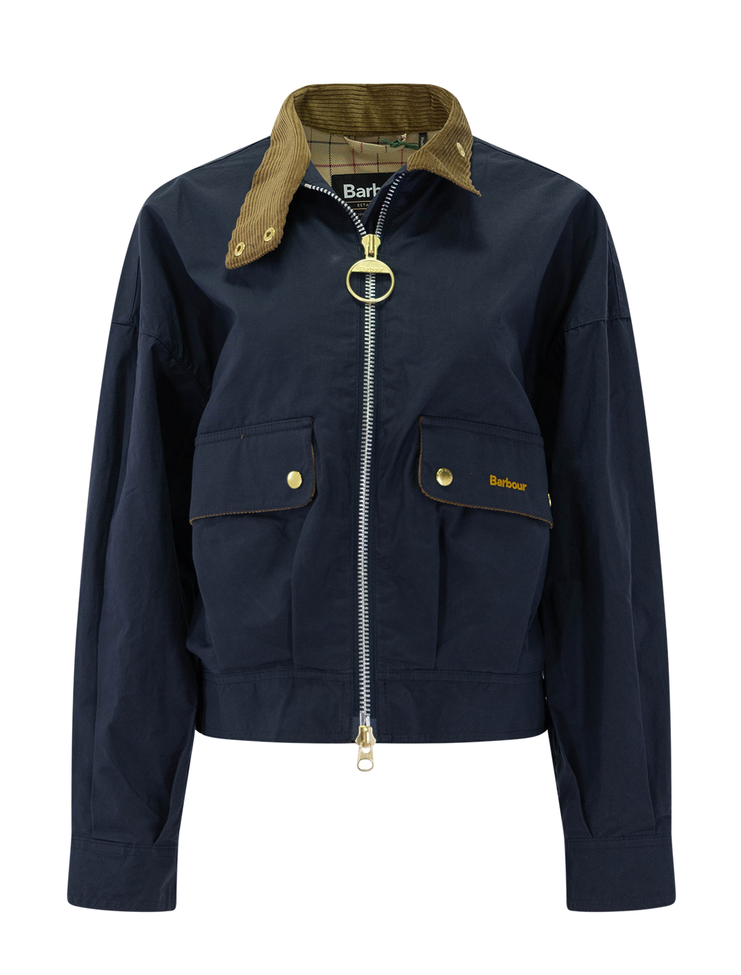 Barbour's blackthorn casual jacket in navy - front view.