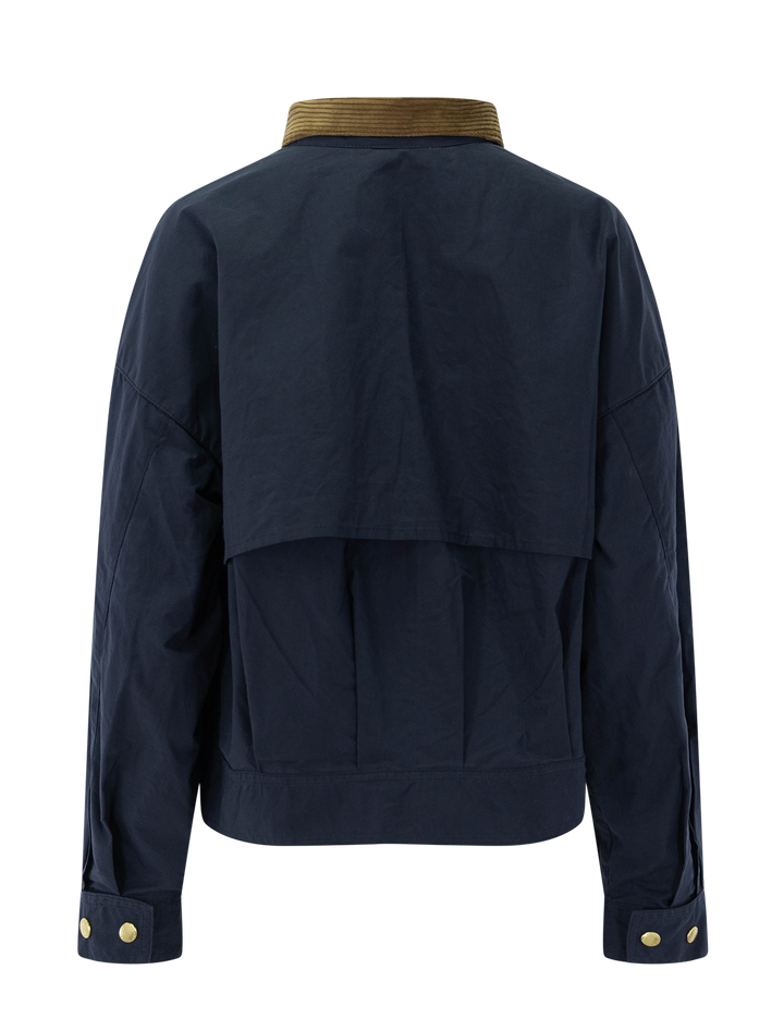 Barbour's blackthorn casual jacket in navy - back view.