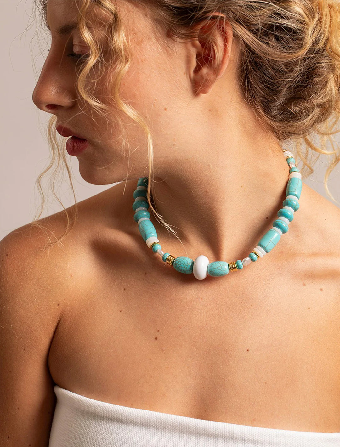 cleo perle turquoise blanche chain