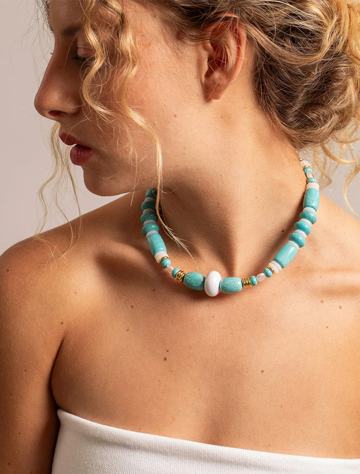 cleo perle turquoise blanche chain