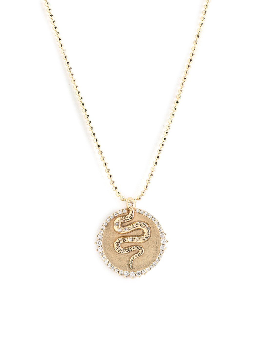 Front view of Sydney Evan's snake coin charm on heavy bolita.