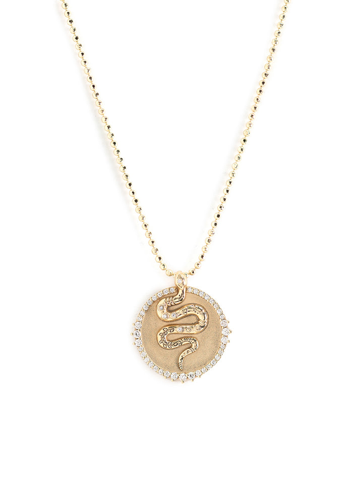 Front view of Sydney Evan's snake coin charm on heavy bolita.