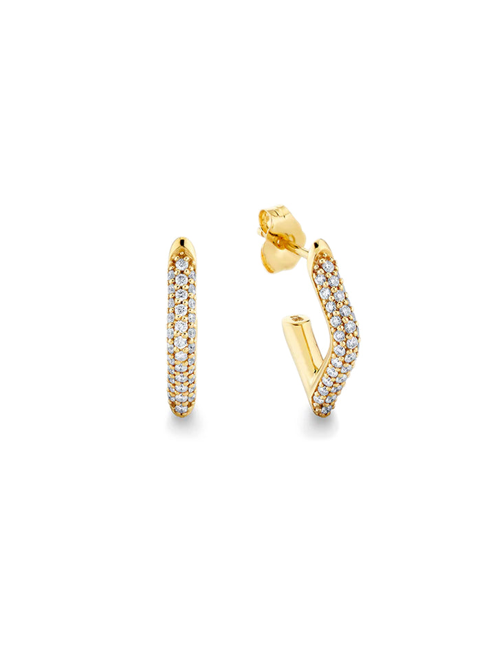 Front view of Sydney Evan's pave hollow tube marquis eye earring small.