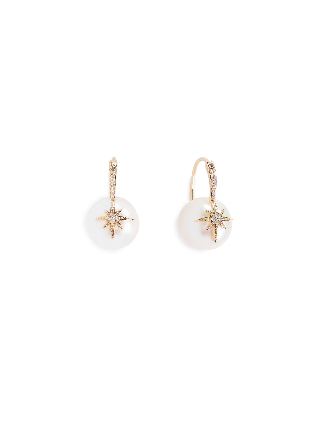 Front view of Sydney Evan's 12mm pave starburst bead earrings.