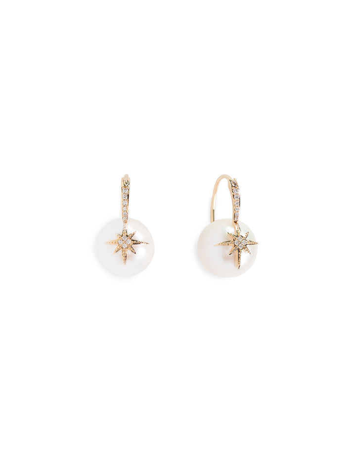 Front view of Sydney Evan's 12mm pave starburst bead earrings.