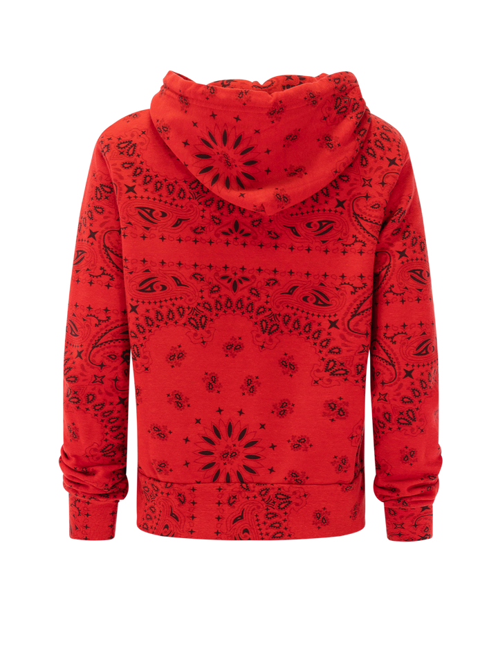 Back view of Aviator Nation's bandana zip hoodie in flash red.