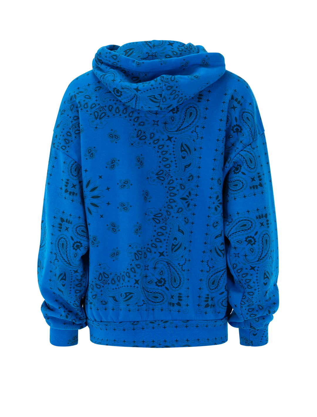 Back view of Aviator Nation's bandana relaxed pullover hoodie in adventure blue.