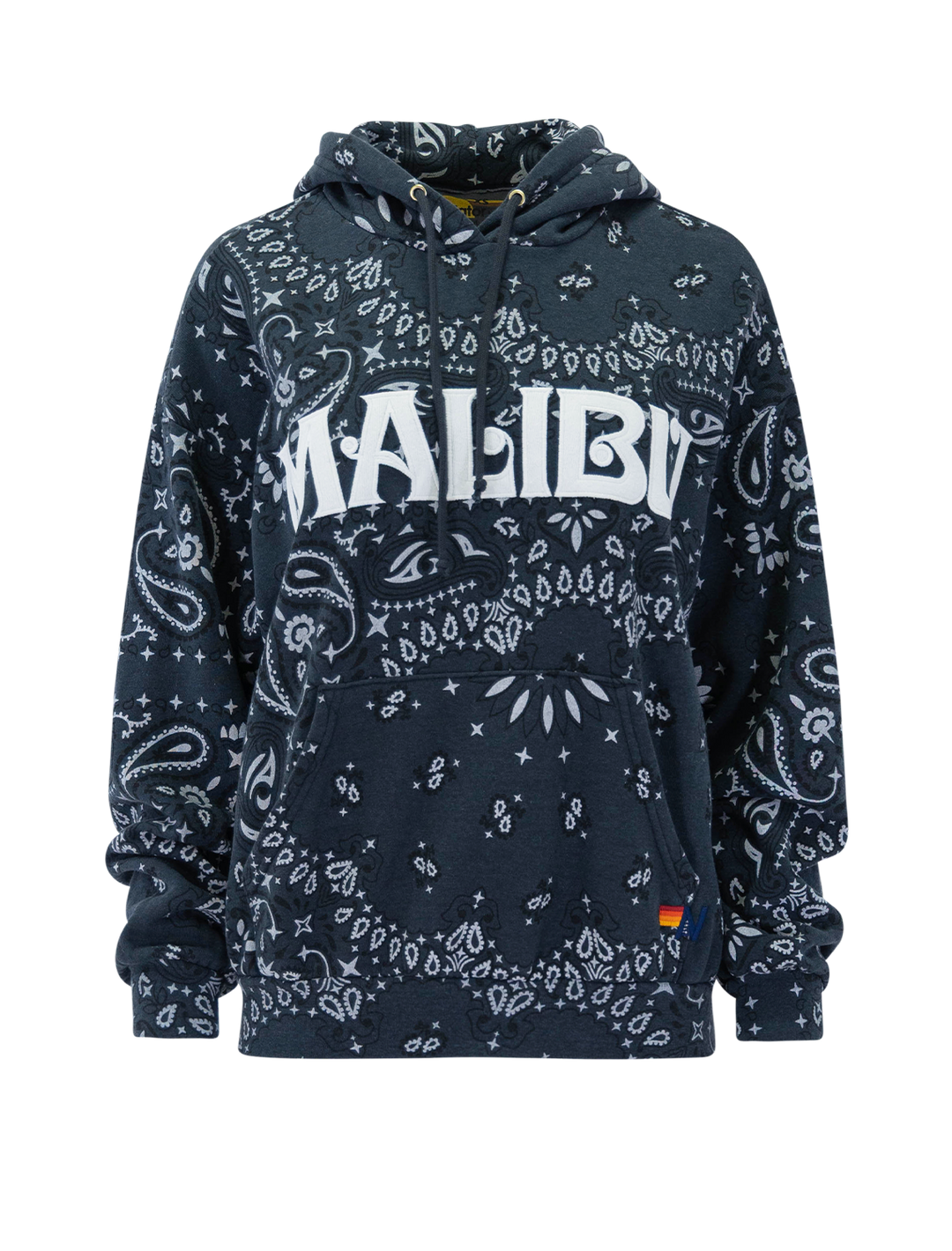 Front view of Aviator Nation's malibu bandana relaxed pullover hoodie in charcoal.