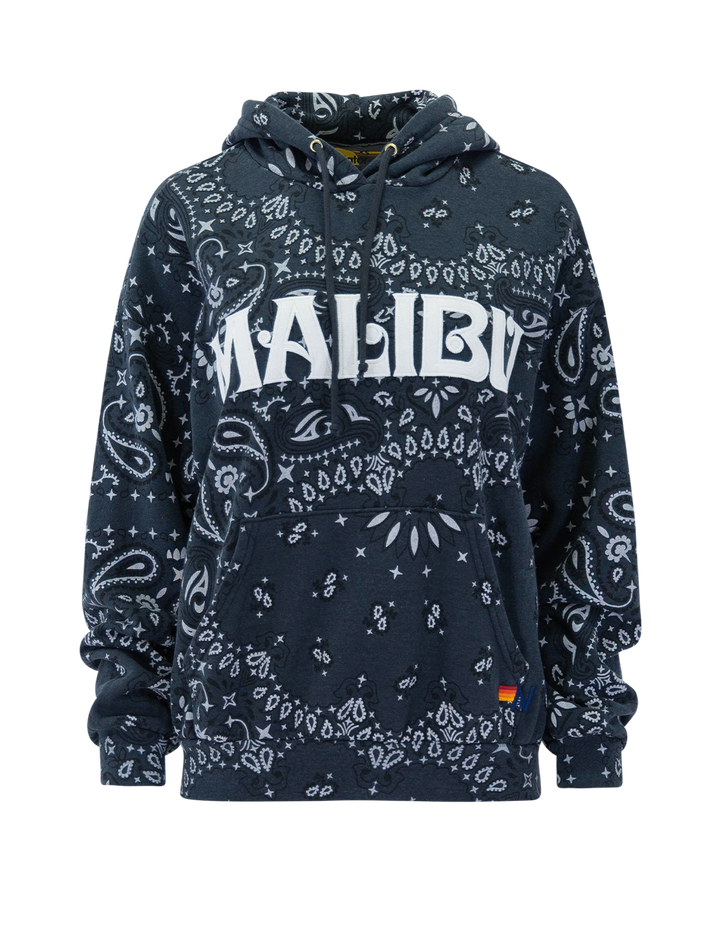 Front view of Aviator Nation's malibu bandana relaxed pullover hoodie in charcoal.