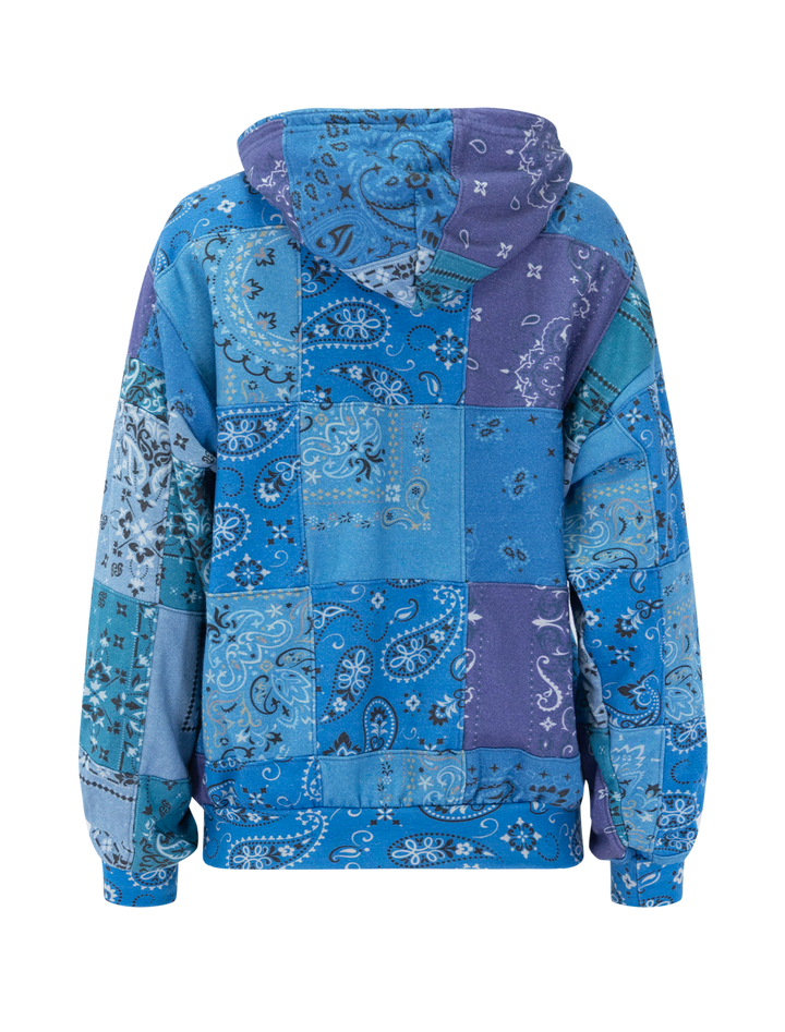 quilted bandana relaxed zip up hoodie in blue